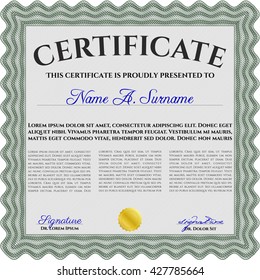 Green Diploma template. Excellent design. With complex background. Vector illustration. 