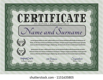 Green Diploma template. With guilloche pattern and background. Detailed. Sophisticated design. 