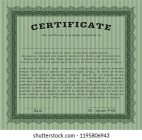 Green Diploma template. With guilloche pattern and background. Artistry design. Detailed. 