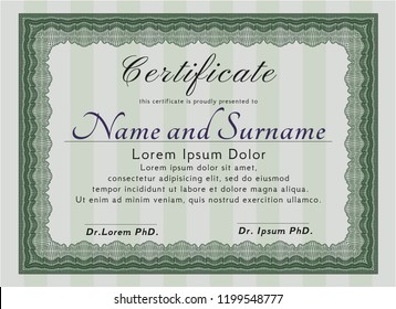 Green Diploma template. With guilloche pattern. Detailed. Sophisticated design. 