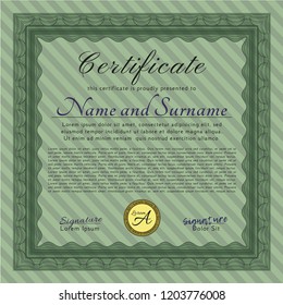 Green Diploma template. With guilloche pattern. Money design. Customizable, Easy to edit and change colors. 