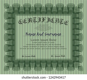 Green Diploma template. With guilloche pattern and background. Modern design. Detailed. 