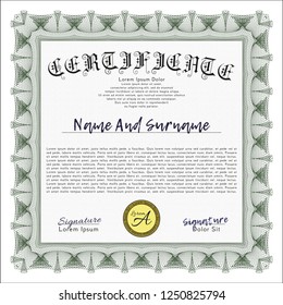 Green Diploma template. With guilloche pattern and background. Detailed. Sophisticated design. 