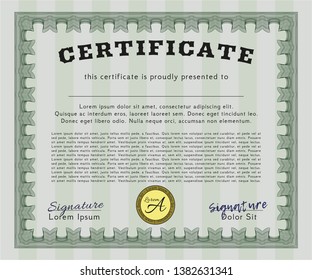 Green Diploma template. With guilloche pattern. Superior design. Vector illustration. 