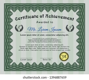 Green Diploma template. With guilloche pattern. Artistry design. Detailed. 