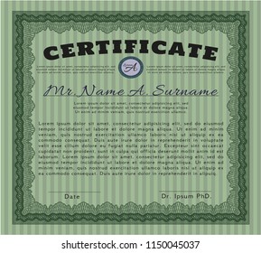Green Diploma template. With linear background. Superior design. Vector illustration. 