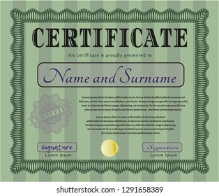Green Diploma template. With linear background. Detailed. Good design. 
