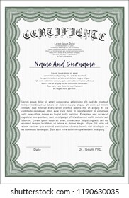 Green Diploma template. Money design. Detailed. With complex background. 
