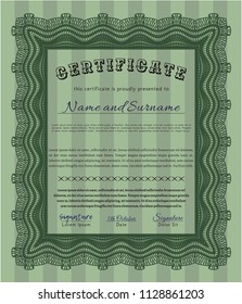 Green Diploma template. Money Pattern. Customizable, Easy to edit and change colors. With complex linear background. 
