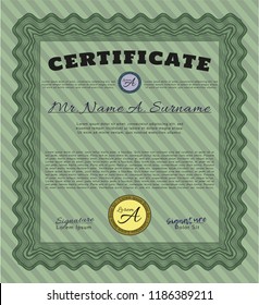Green Diploma template. Money style design. Vector illustration. Printer friendly. 