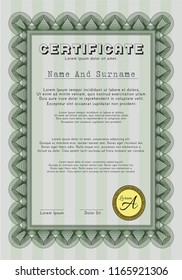 Green Diploma template. Nice design. Detailed. With quality background. 