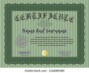 Green Diploma template. Perfect design. Detailed. With background. 