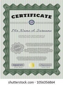   Green Diploma template. With quality background. Money design. Vector illustration. 