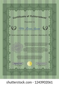 Green Diploma template. With quality background. Money Pattern design. Vector illustration. 