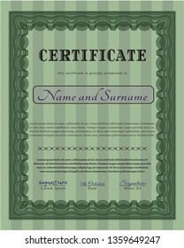 Green Diploma template. With quality background. Detailed. Retro design. 