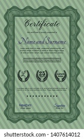 Green Diploma template. With quality background. Detailed. Lovely design. 