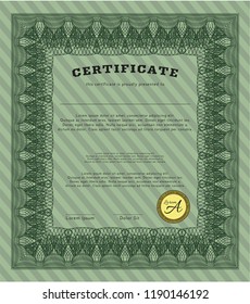 Green Diploma template. Retro design. Complex background. Detailed. 