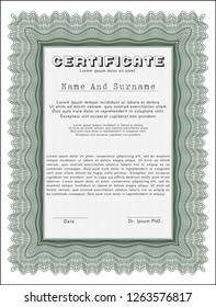 Green Diploma template. Sophisticated design. With complex background. Vector illustration. 