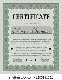Green Diploma template. Superior design. Printer friendly. Vector illustration. 