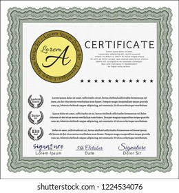 Green Diploma template. Superior design. With complex background. Vector illustration. 
