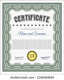 Green Diploma template. Superior design. Detailed. With complex linear background. 