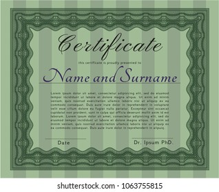 Green Diploma template. Vector illustration. Easy to print. Artistry design. 