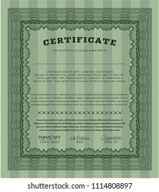  Green Diploma template. Vector illustration. With guilloche pattern. Artistry design. 