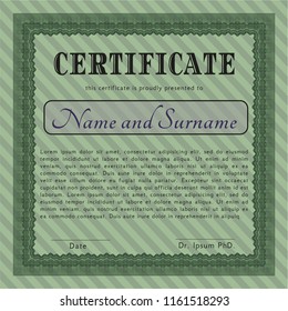 Green Diploma template. Vector illustration. Easy to print. Perfect design. 