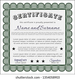 Green Diploma template. Vector illustration. With linear background. Nice design. 