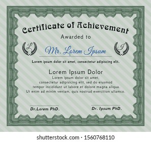 Green Diploma template. Vector illustration. With background. Retro design. 