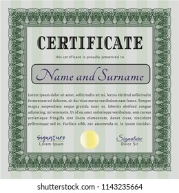 Green Diploma. Vector illustration. With linear background. Retro design. 