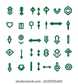 Green Direction Arrow Icons for UI, Navigation and Maps.