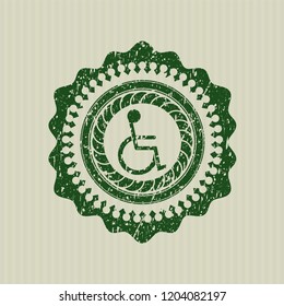 Green disabled (wheelchair) icon inside grunge seal