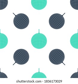 Green Disco ball icon isolated seamless pattern on white background. Vector.