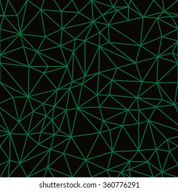 Green disco lumiere in thin line polygon style. Strobe ball light vector seamless pattern