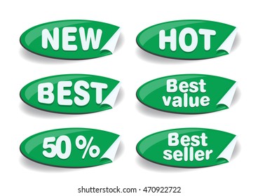 Green discount tags, sticker & labels 