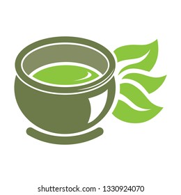 green dish and leves, vector icon