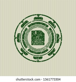 Green diskette icon inside rubber stamp