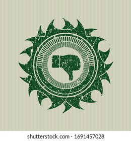 Green dislike icon inside distress rubber texture