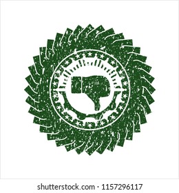 Green dislike icon inside distressed grunge stamp