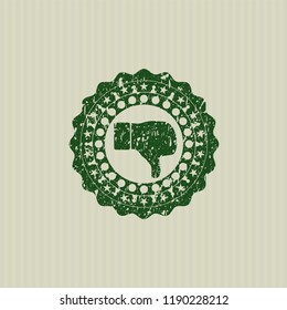 Green dislike icon inside distressed rubber texture