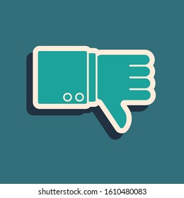Green Dislike icon isolated on blue background. Long shadow style. Vector Illustration