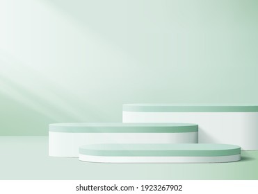 green display 3d background products podium showcase scene with platform. background vector 3d rendering with podium. green 3d display stand to showcase product. Stage showcase on display green studio