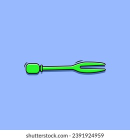Green Disposable Plastic Fruit Cocktail Fork Mini Fork Picker Blue Background Vector Illustration