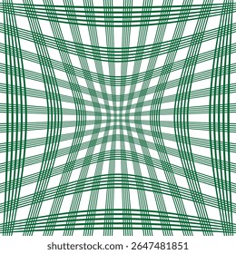 Rede verde distorcida. Linhas deformadas abstratas. Padrão linear dinâmico. Ilusão óptica vetorial.