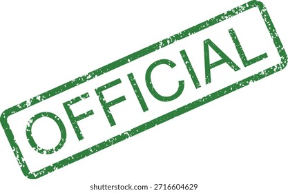 A green distressed rubber stamp impression displaying the word official
