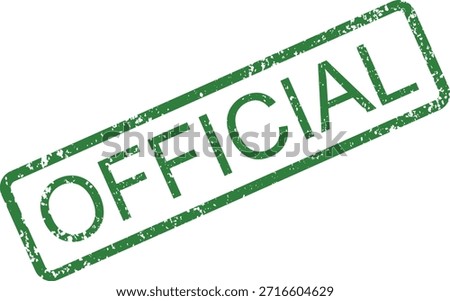 A green distressed rubber stamp impression displaying the word official