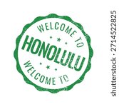 Green distressed stamp text Welcome to Honolulu Hawaii travel vacation