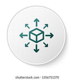 Green Distribution icon isolated on white background. Content distribution concept. White circle button. Vector Illustration