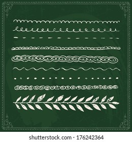 green divider fingers drawn vector line frame set and design component on a green chalkboard green divider line white nails union teamwork black stack single leaf drawn mark square series messy turn g
